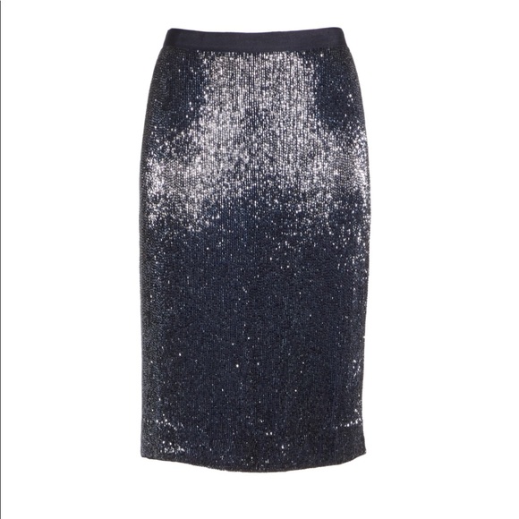 Joie Edryce Navy Pencil Midi Skirt back slit zip closure lined size 10 - Picture 5 of 11